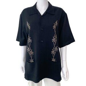 Havana Jack’s Cafe size M Men’s Black Palm Tree Embroidered Hawaiian Shirt